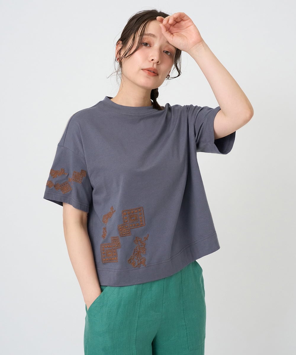 NGKHE61170 GIANNI LO GIUDICE(ジャンニ ロ ジュディチェ) 【洗える】コットン天竺刺繍カットソー ブラウン