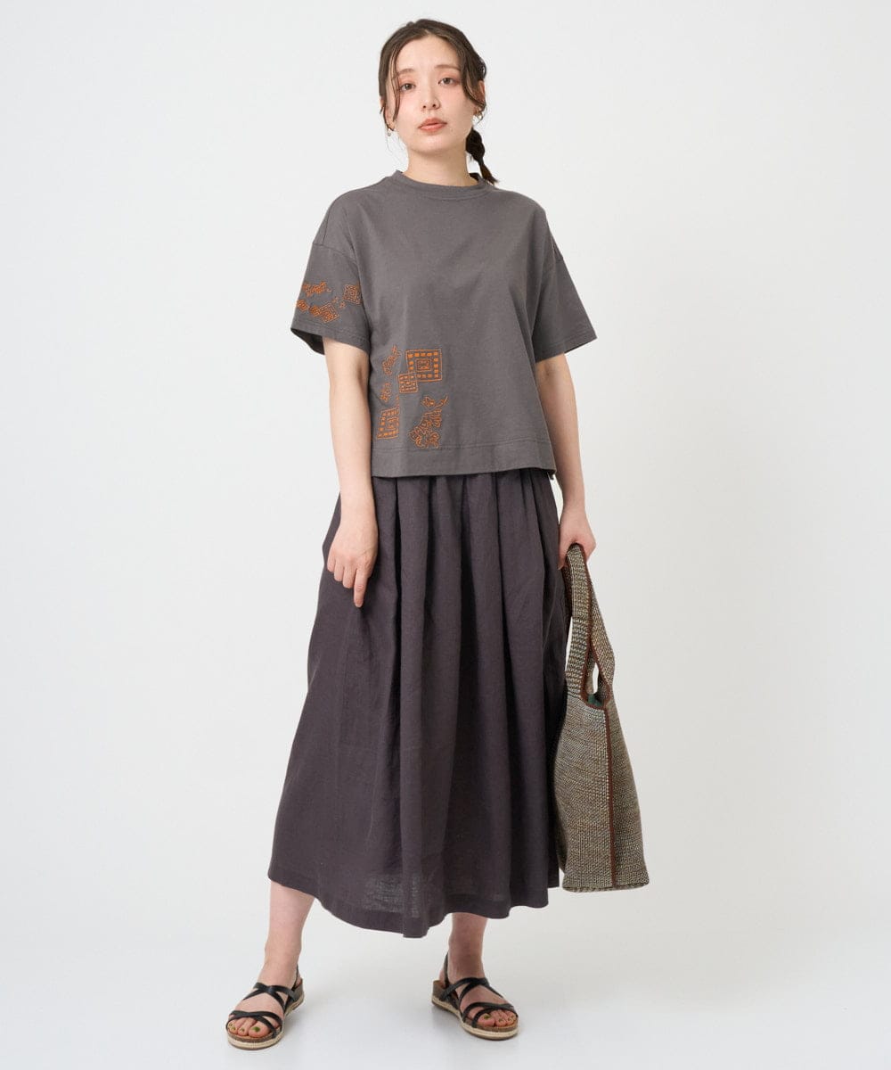 NGKHE61170 GIANNI LO GIUDICE(ジャンニ ロ ジュディチェ) 【洗える】コットン天竺刺繍カットソー ブラウン