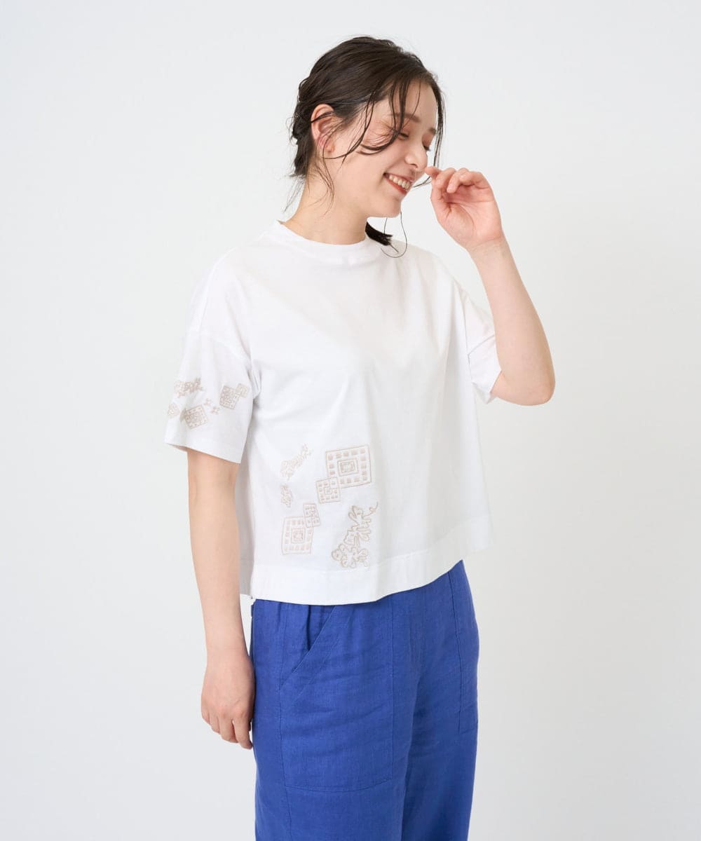 NGKHE61170 GIANNI LO GIUDICE(ジャンニ ロ ジュディチェ) 【洗える】コットン天竺刺繍カットソー ブラウン