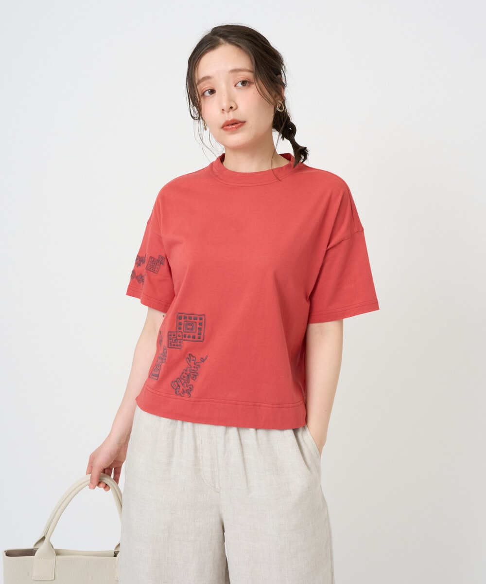 NGKHE61170 GIANNI LO GIUDICE(ジャンニ ロ ジュディチェ) 【洗える】コットン天竺刺繍カットソー ブラウン