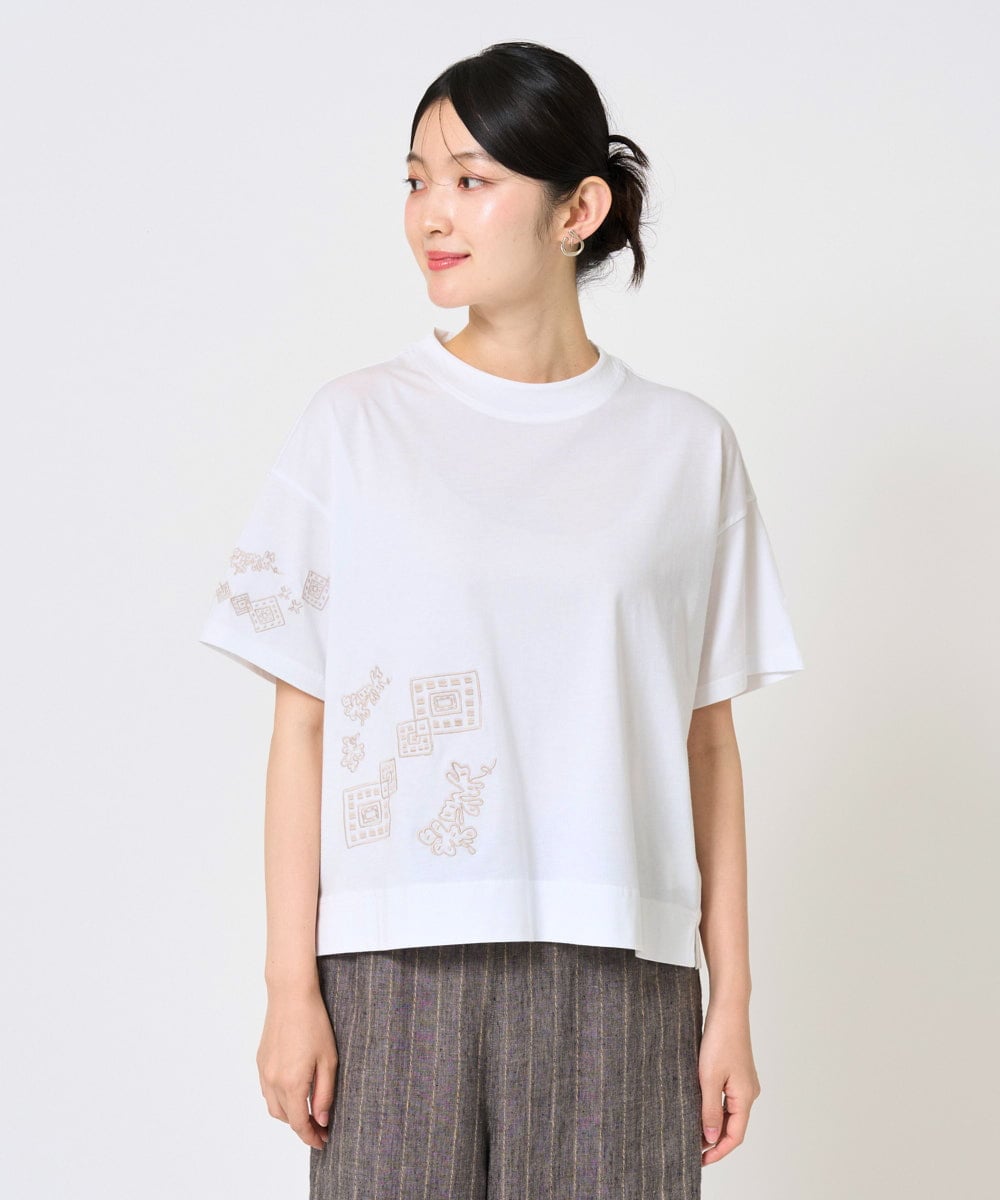 NGKHE61170 GIANNI LO GIUDICE(ジャンニ ロ ジュディチェ) 【洗える】コットン天竺刺繍カットソー ホワイト