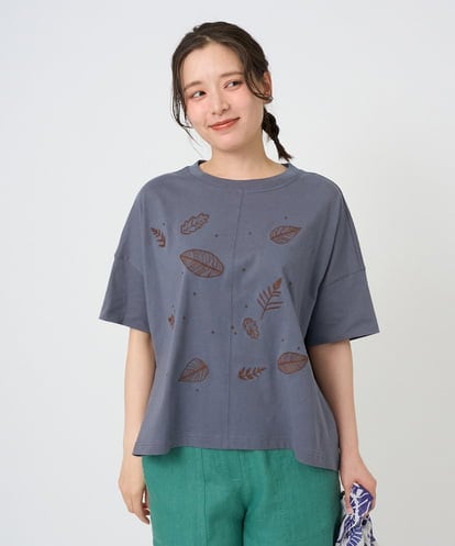 NGKHE62180 GIANNI LO GIUDICE 【洗える】コットン天竺リーフ刺繍カットソー