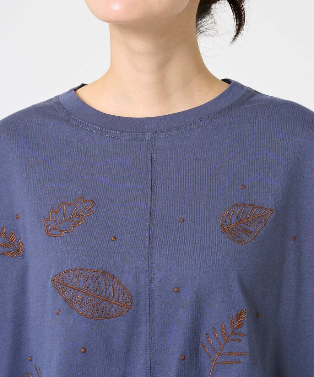 NGKHE62180 GIANNI LO GIUDICE(ジャンニ ロ ジュディチェ) [洗える]コットン天竺リーフ刺繍カットソー ラベンダー