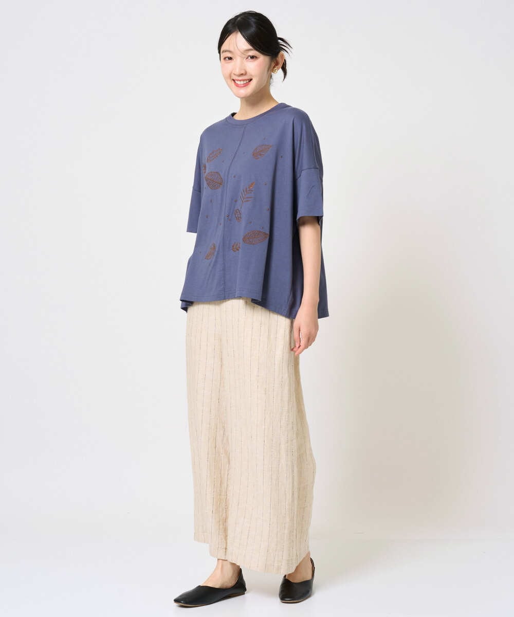 NGKHE62180 GIANNI LO GIUDICE(ジャンニ ロ ジュディチェ) [洗える]コットン天竺リーフ刺繍カットソー ラベンダー