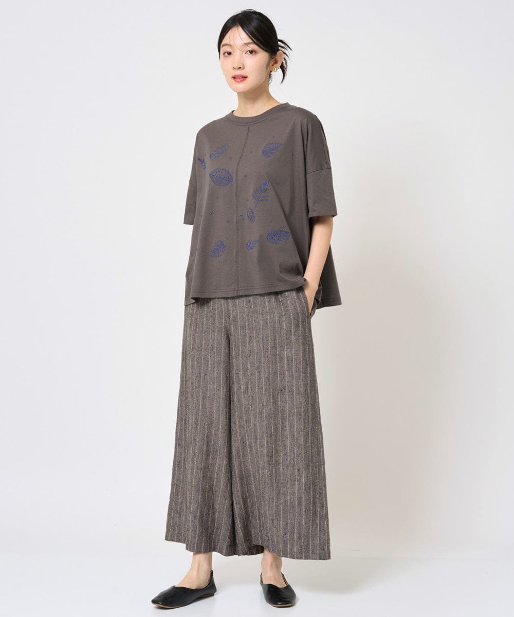 NGKHE62180 GIANNI LO GIUDICE(ジャンニ ロ ジュディチェ) [洗える]コットン天竺リーフ刺繍カットソー ラベンダー