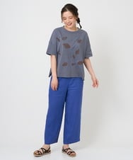 NGKHE62180 GIANNI LO GIUDICE(ジャンニ ロ ジュディチェ) 【洗える】コットン天竺リーフ刺繍カットソー ブラウン