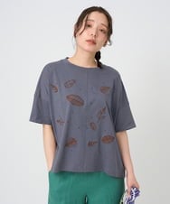 NGKHE62180 GIANNI LO GIUDICE(ジャンニ ロ ジュディチェ) 【洗える】コットン天竺リーフ刺繍カットソー ブラウン