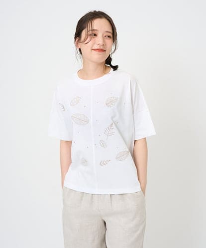 NGKHE62180 GIANNI LO GIUDICE 【洗える】コットン天竺リーフ刺繍カットソー
