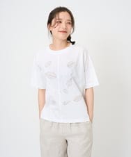 NGKHE62180 GIANNI LO GIUDICE(ジャンニ ロ ジュディチェ) 【洗える】コットン天竺リーフ刺繍カットソー ホワイト