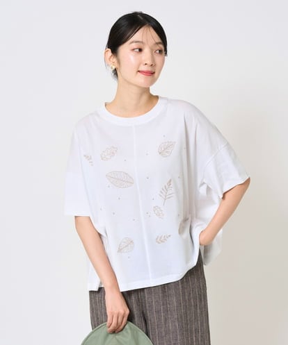 NGKHE62180 GIANNI LO GIUDICE 【洗える】コットン天竺リーフ刺繍カットソー