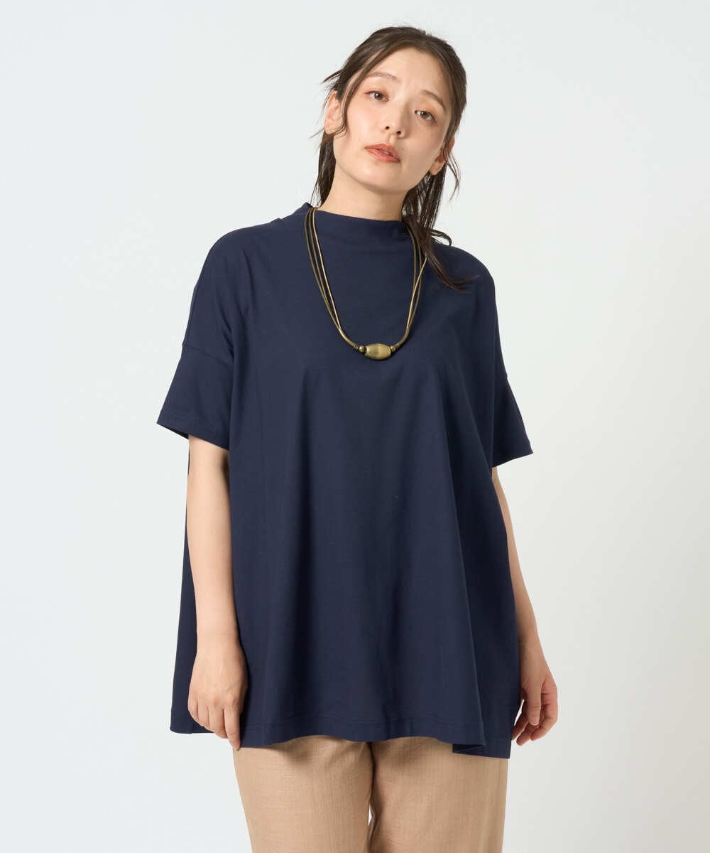 NGKHF27170 GIANNI LO GIUDICE(ジャンニ ロ ジュディチェ) [洗える・日本製]クールローレルスカイコットドルマンTシャツ ネイビー