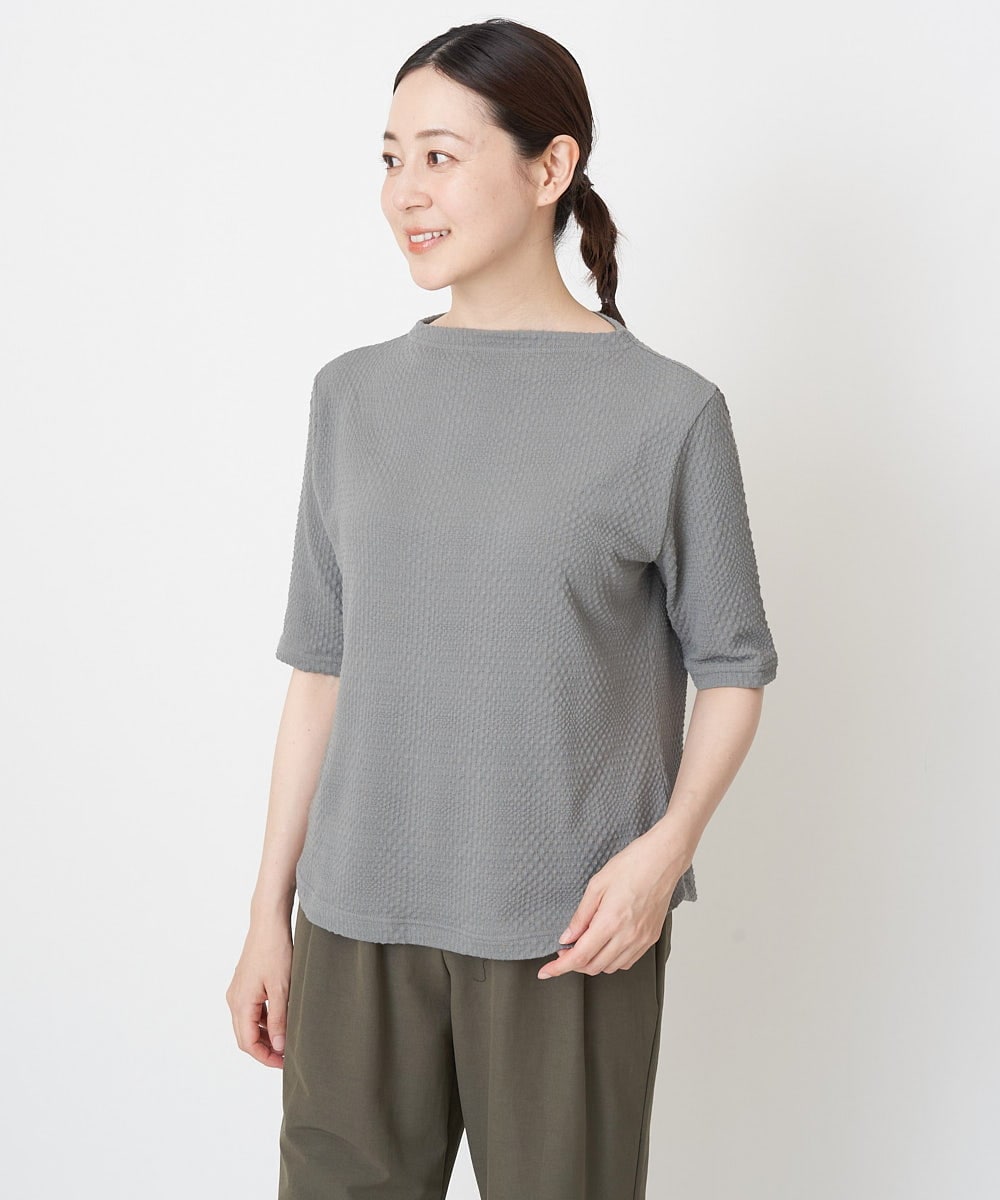 NGKHT03130 GIANNI LO GIUDICE [洗える・日本製]ドライツンツンジャガードフレンチスリーブカットソー