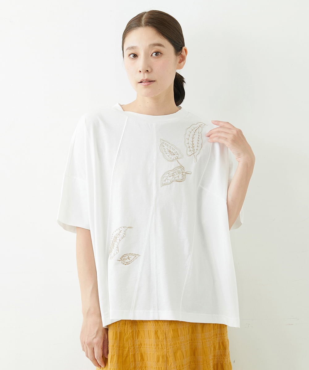 NGKHU23150 GIANNI LO GIUDICE [洗える]リーフエンブロイダリー天竺カットソー