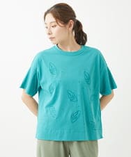 NGKHW01170 GIANNI LO GIUDICE(ジャンニ ロ ジュディチェ) [洗える]コットン天竺刺繍カットソー ブルーグリーン