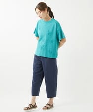 NGKHW01170 GIANNI LO GIUDICE(ジャンニ ロ ジュディチェ) [洗える]コットン天竺刺繍カットソー ブルーグリーン