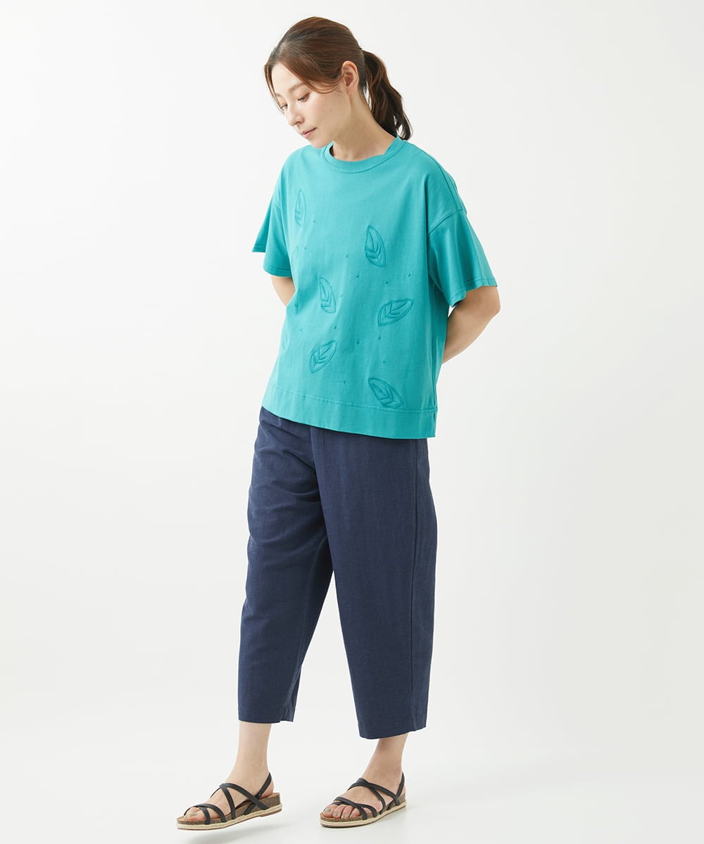 NGKHW01170 GIANNI LO GIUDICE(ジャンニ ロ ジュディチェ) [洗える]コットン天竺刺繍カットソー ブルーグリーン