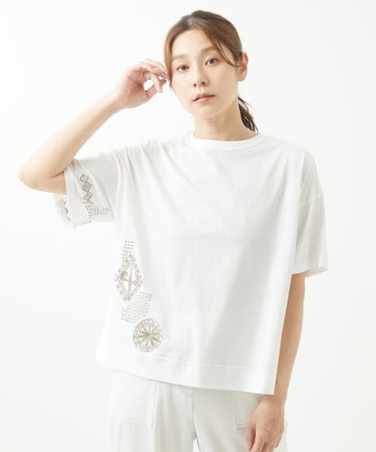 NGKHW01170 GIANNI LO GIUDICE [洗える]コットン天竺刺繍カットソー