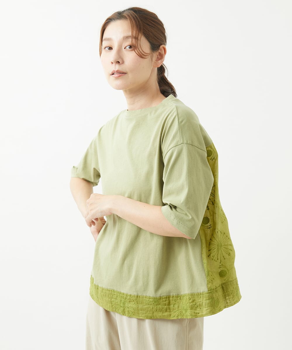NGKHW06230 GIANNI LO GIUDICE(ジャンニ ロ ジュディチェ) [洗える]ウォッシャブルリネンＴブラウス グリーン