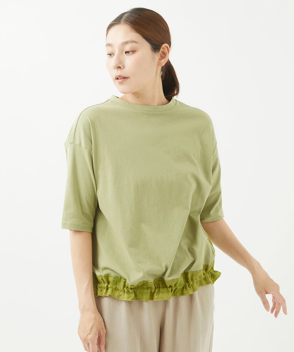 NGKHW06230 GIANNI LO GIUDICE(ジャンニ ロ ジュディチェ) [洗える]ウォッシャブルリネンＴブラウス グリーン