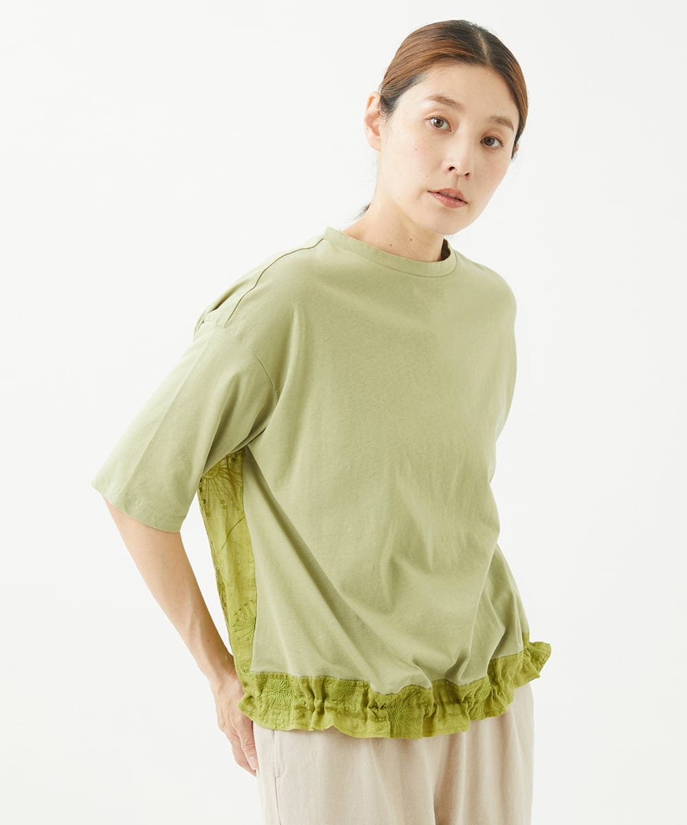 NGKHW06230 GIANNI LO GIUDICE(ジャンニ ロ ジュディチェ) [洗える]ウォッシャブルリネンＴブラウス グリーン