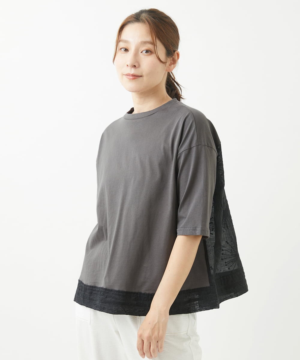 NGKHW06230 GIANNI LO GIUDICE(ジャンニ ロ ジュディチェ) [洗える]ウォッシャブルリネンＴブラウス ダークグレー