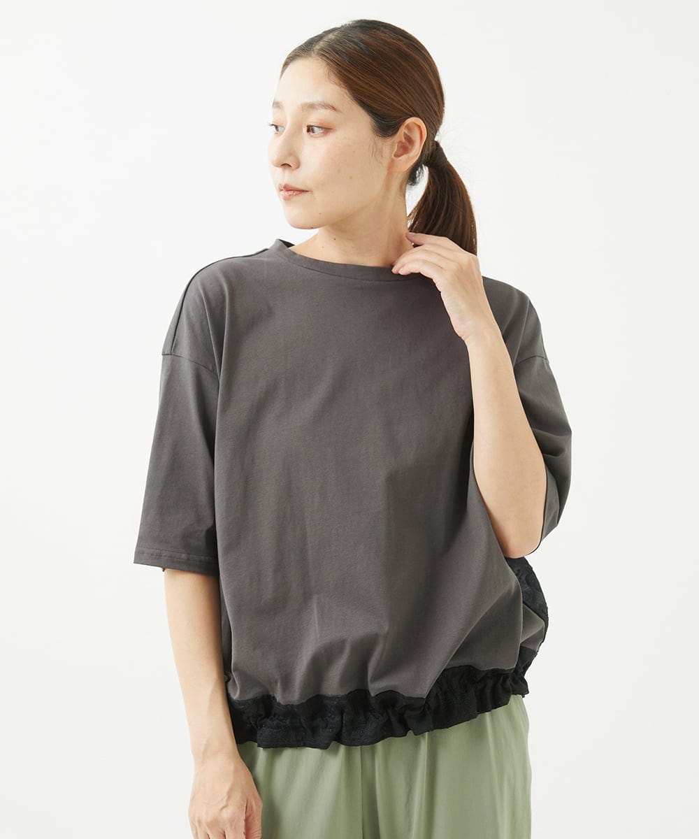 NGKHW06230 GIANNI LO GIUDICE(ジャンニ ロ ジュディチェ) [洗える]ウォッシャブルリネンＴブラウス ダークグレー