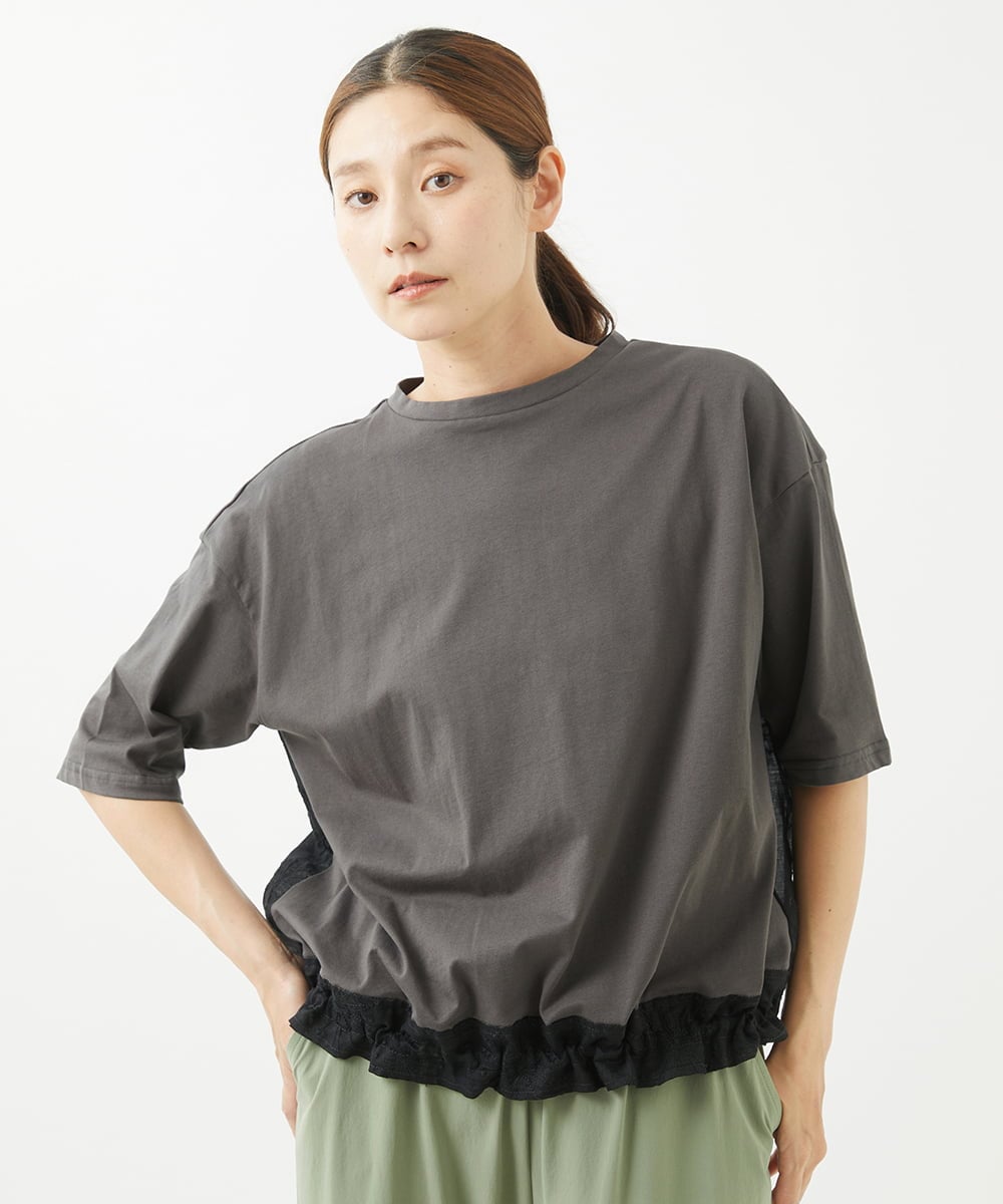 NGKHW06230 GIANNI LO GIUDICE(ジャンニ ロ ジュディチェ) [洗える]ウォッシャブルリネンＴブラウス ダークグレー
