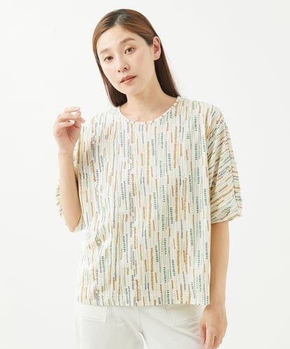 NGKHW11130  [洗える]テンテン柄プリント5分袖カットソー