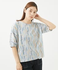 NGKHW11130 GIANNI LO GIUDICE(ジャンニ ロ ジュディチェ) [洗える]テンテン柄プリント5分袖カットソー ライトグレー
