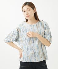 NGKHW11130 GIANNI LO GIUDICE(ジャンニ ロ ジュディチェ) [洗える]テンテン柄プリント5分袖カットソー ライトグレー
