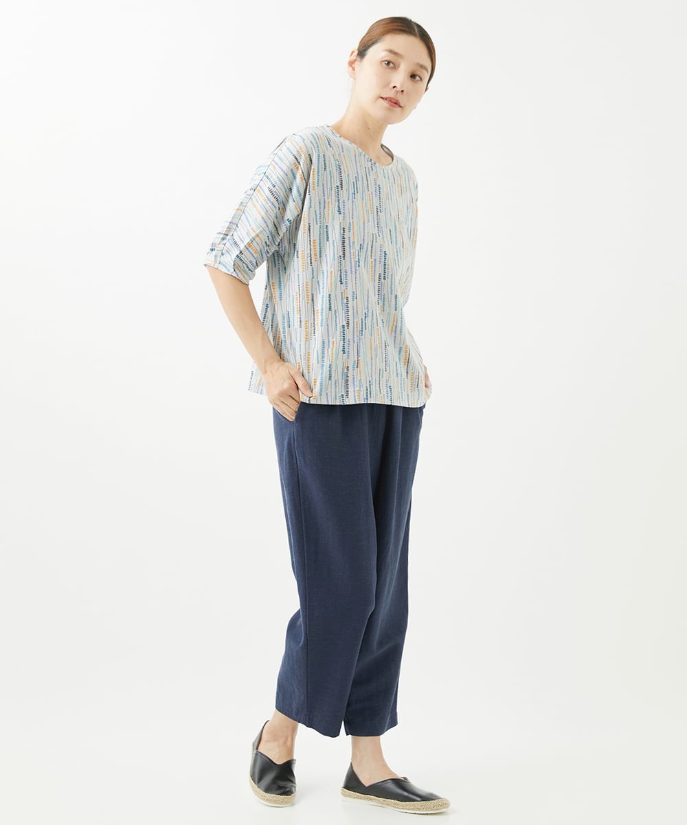 NGKHW11130 GIANNI LO GIUDICE(ジャンニ ロ ジュディチェ) [洗える]テンテン柄プリント5分袖カットソー ライトグレー