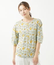 NGKHW12180 GIANNI LO GIUDICE(ジャンニ ロ ジュディチェ) [洗える]コットン風景プリント5分袖カットソー イエロー