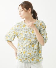NGKHW12180 GIANNI LO GIUDICE(ジャンニ ロ ジュディチェ) [洗える]コットン風景プリント5分袖カットソー イエロー