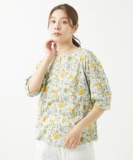NGKHW12180 GIANNI LO GIUDICE(ジャンニ ロ ジュディチェ) [洗える]コットン風景プリント5分袖カットソー イエロー