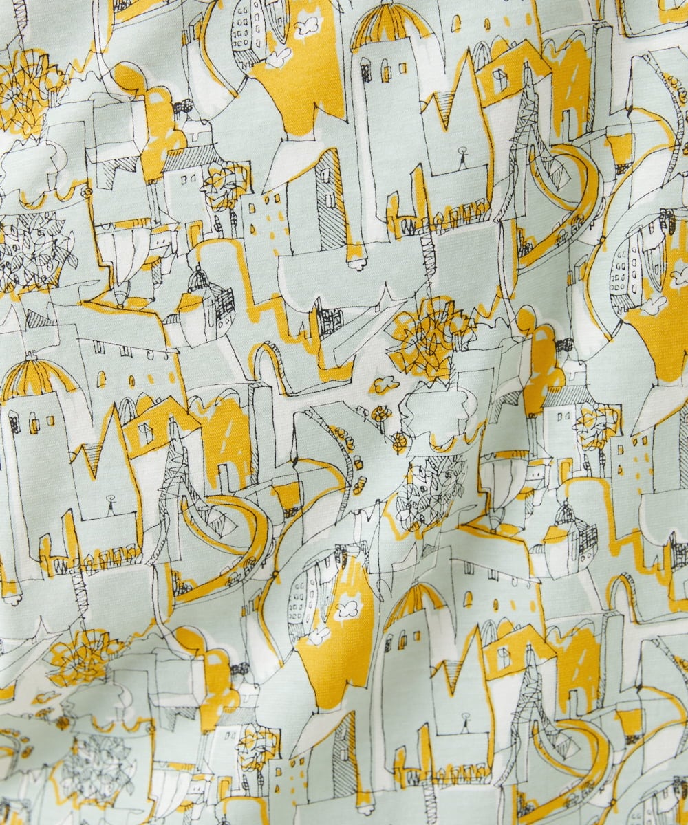 NGKHW12180 GIANNI LO GIUDICE(ジャンニ ロ ジュディチェ) [洗える]コットン風景プリント5分袖カットソー イエロー