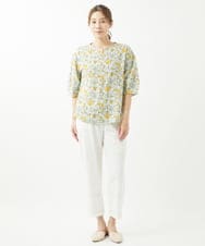 NGKHW12180 GIANNI LO GIUDICE(ジャンニ ロ ジュディチェ) [洗える]コットン風景プリント5分袖カットソー イエロー