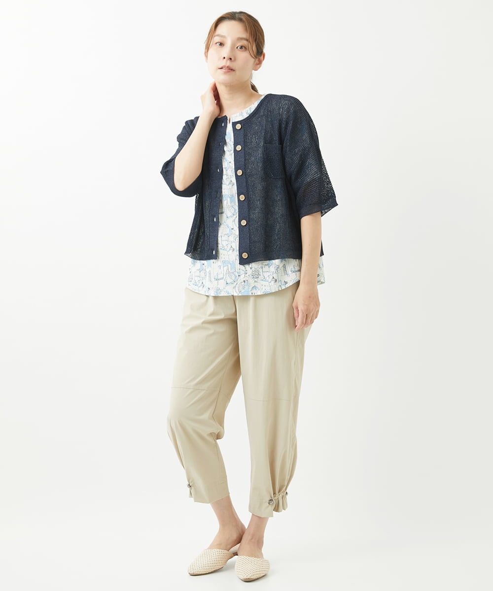 NGKHW12180 GIANNI LO GIUDICE(ジャンニ ロ ジュディチェ) [洗える]コットン風景プリント5分袖カットソー ライトブルー