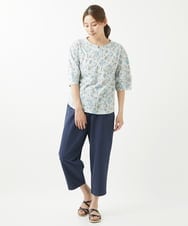 NGKHW12180 GIANNI LO GIUDICE(ジャンニ ロ ジュディチェ) [洗える]コットン風景プリント5分袖カットソー ライトブルー
