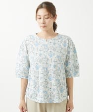NGKHW12180 GIANNI LO GIUDICE(ジャンニ ロ ジュディチェ) [洗える]コットン風景プリント5分袖カットソー ライトブルー