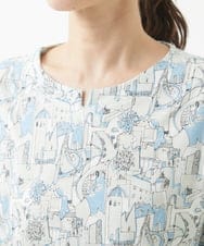 NGKHW12180 GIANNI LO GIUDICE(ジャンニ ロ ジュディチェ) [洗える]コットン風景プリント5分袖カットソー ライトブルー