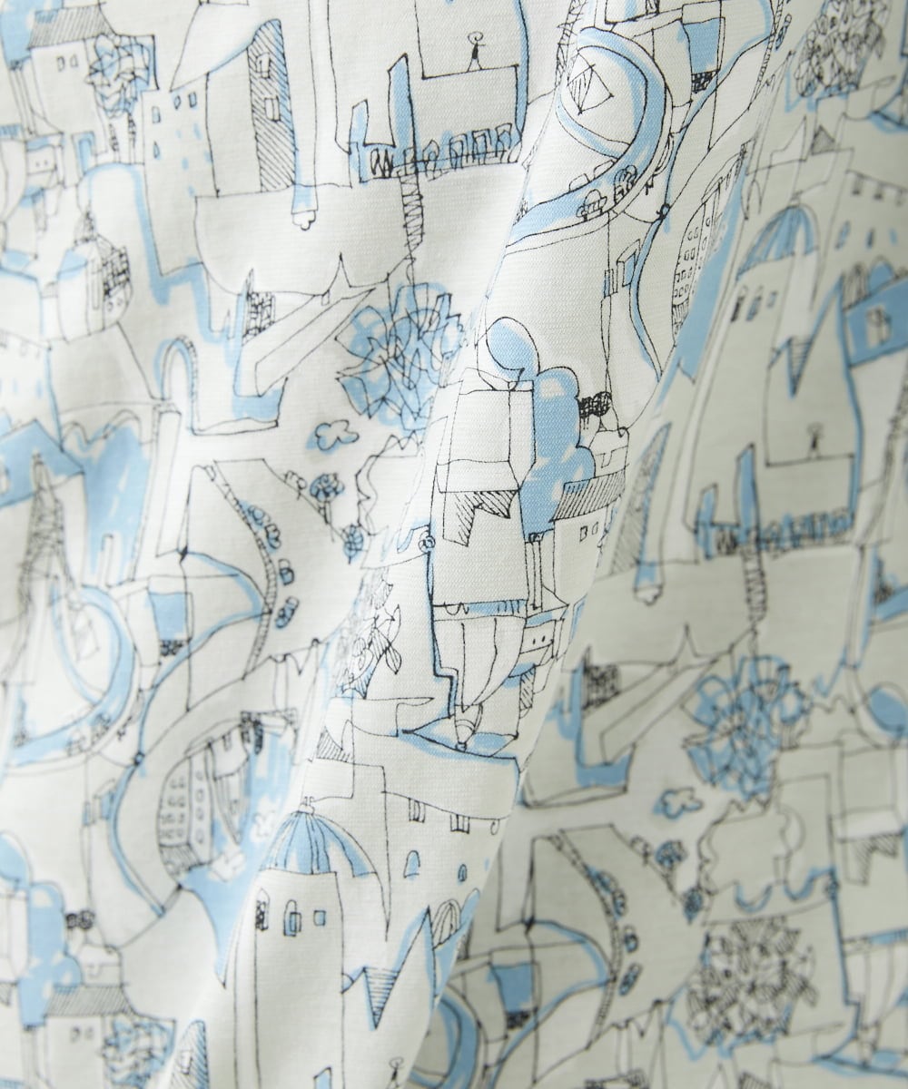 NGKHW12180 GIANNI LO GIUDICE(ジャンニ ロ ジュディチェ) [洗える]コットン風景プリント5分袖カットソー ライトブルー