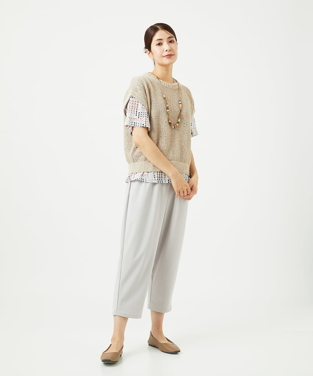 NGKJB01210 GIANNI LO GIUDICE(ジャンニ ロ ジュディチェ) [接触冷感・洗える]ラインドットプリントカットソー オレンジ