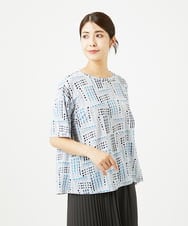 NGKJB01210 GIANNI LO GIUDICE(ジャンニ ロ ジュディチェ) [接触冷感・洗える]ラインドットプリントカットソー ブルー