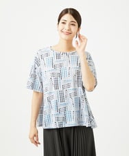 NGKJB01210 GIANNI LO GIUDICE(ジャンニ ロ ジュディチェ) [接触冷感・洗える]ラインドットプリントカットソー ブルー