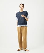NGKJB01210 GIANNI LO GIUDICE(ジャンニ ロ ジュディチェ) [接触冷感・洗える]ラインドットプリントカットソー ブルー