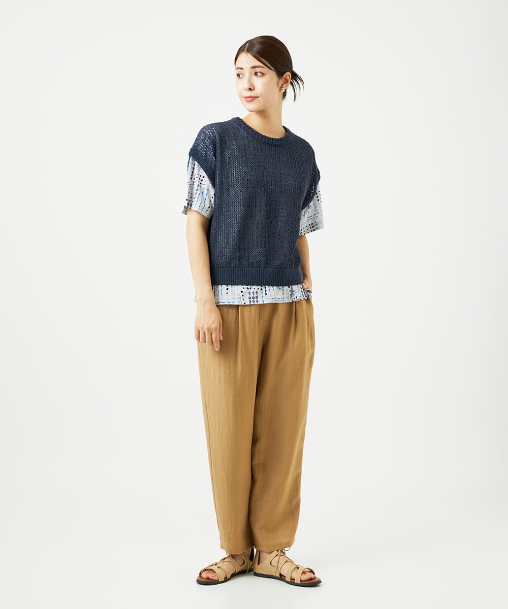 NGKJB01210 GIANNI LO GIUDICE(ジャンニ ロ ジュディチェ) [接触冷感・洗える]ラインドットプリントカットソー ブルー