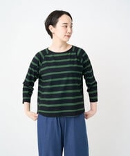NGKJC21200 GIANNI LO GIUDICE(ジャンニ ロ ジュディチェ) [洗える・日本製]抜染ボーダープリントカットソー グリーン