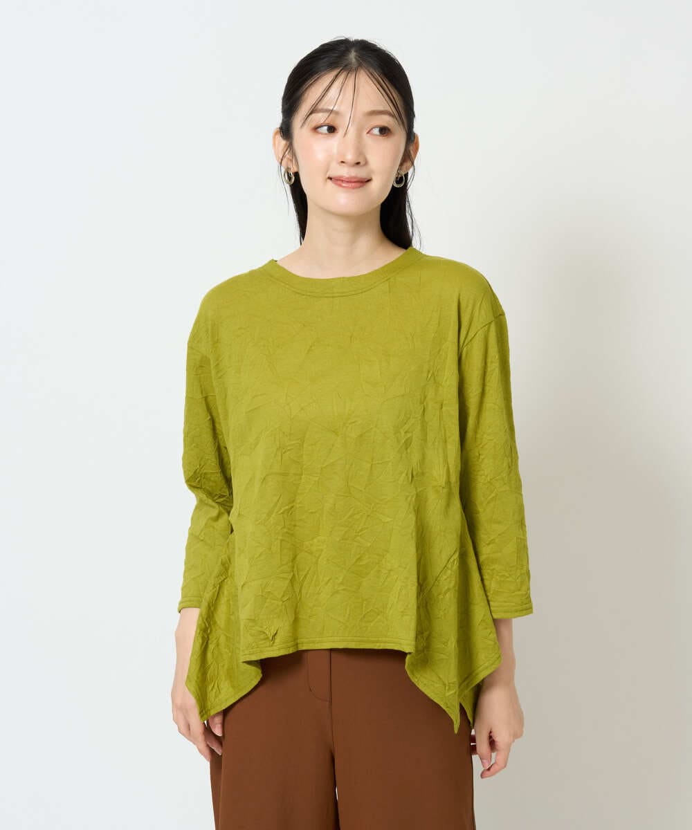 NGKJD11230 GIANNI LO GIUDICE(ジャンニ ロ ジュディチェ) [洗える・日本製]キャッチワッシャーイレヘムカットソー イエローグリーン