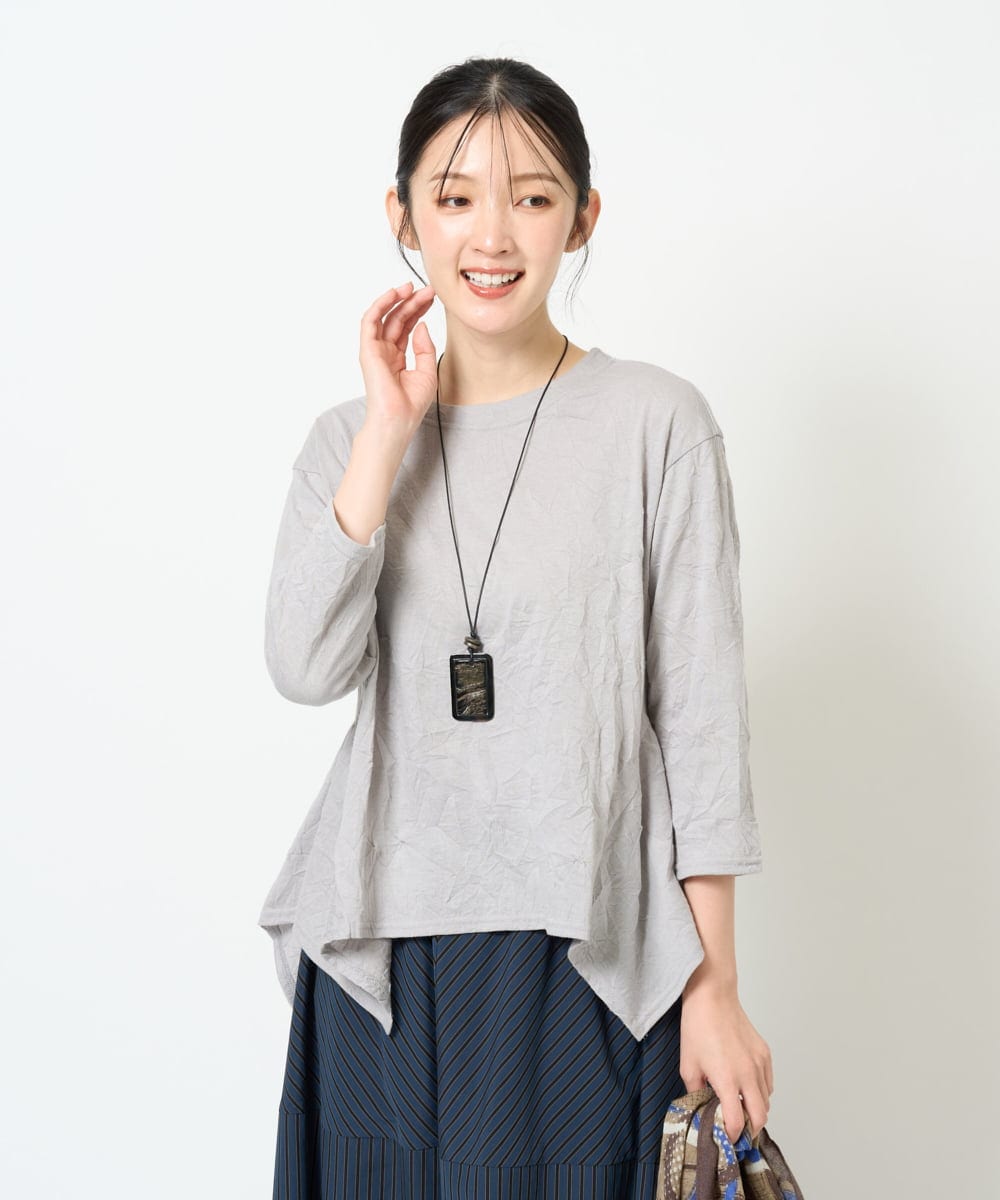 NGKJD11230 GIANNI LO GIUDICE(ジャンニ ロ ジュディチェ) [洗える・日本製]キャッチワッシャーイレヘムカットソー イエローグリーン