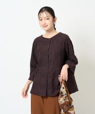 NGKJD13290 GIANNI LO GIUDICE(ジャンニ ロ ジュディチェ) [日本製]コットンカットジャガードプルオーバーブラウス ブラウン